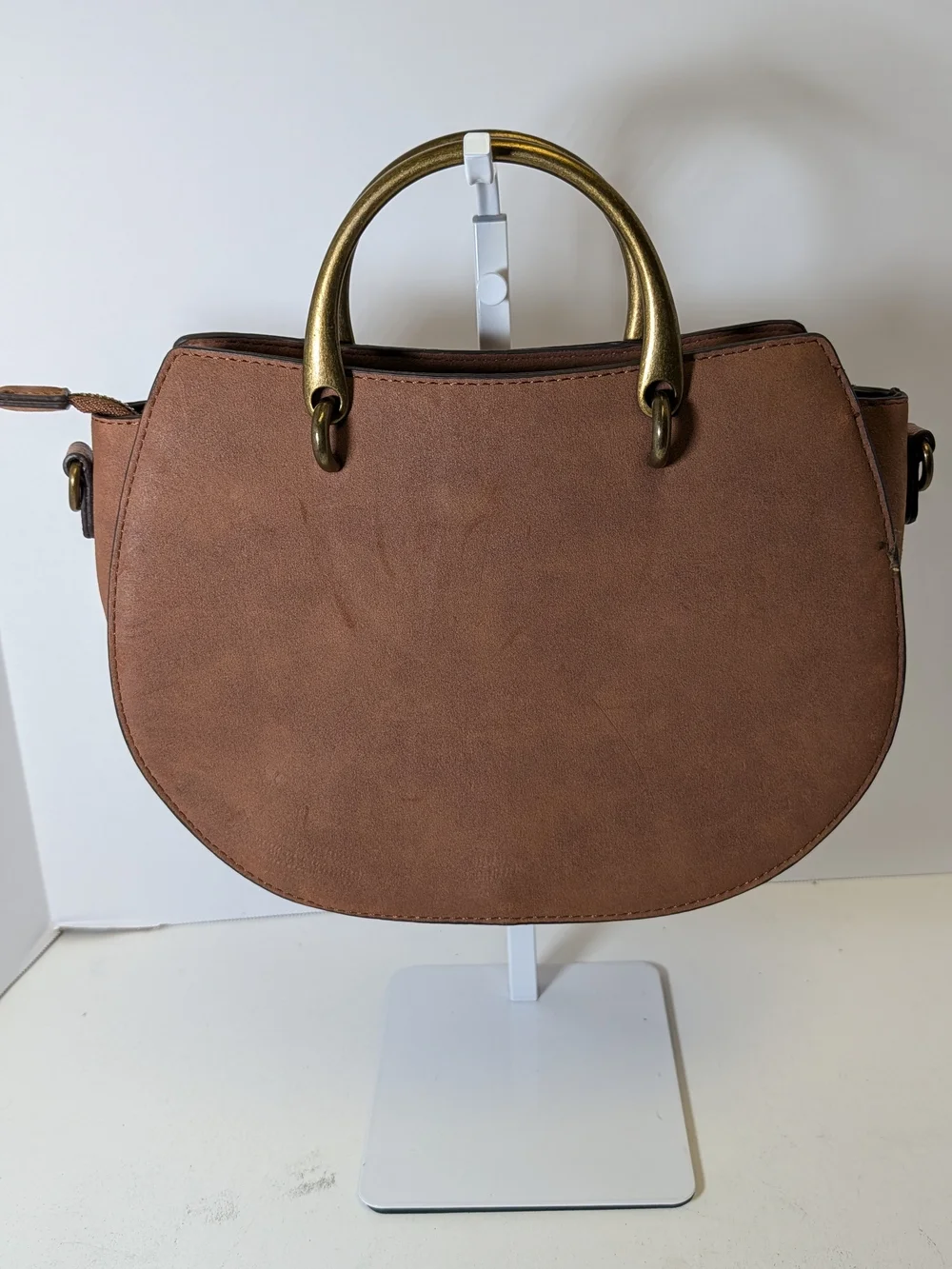 Charming Charlie Tan Brown Crescent Satchel with Gold Handles